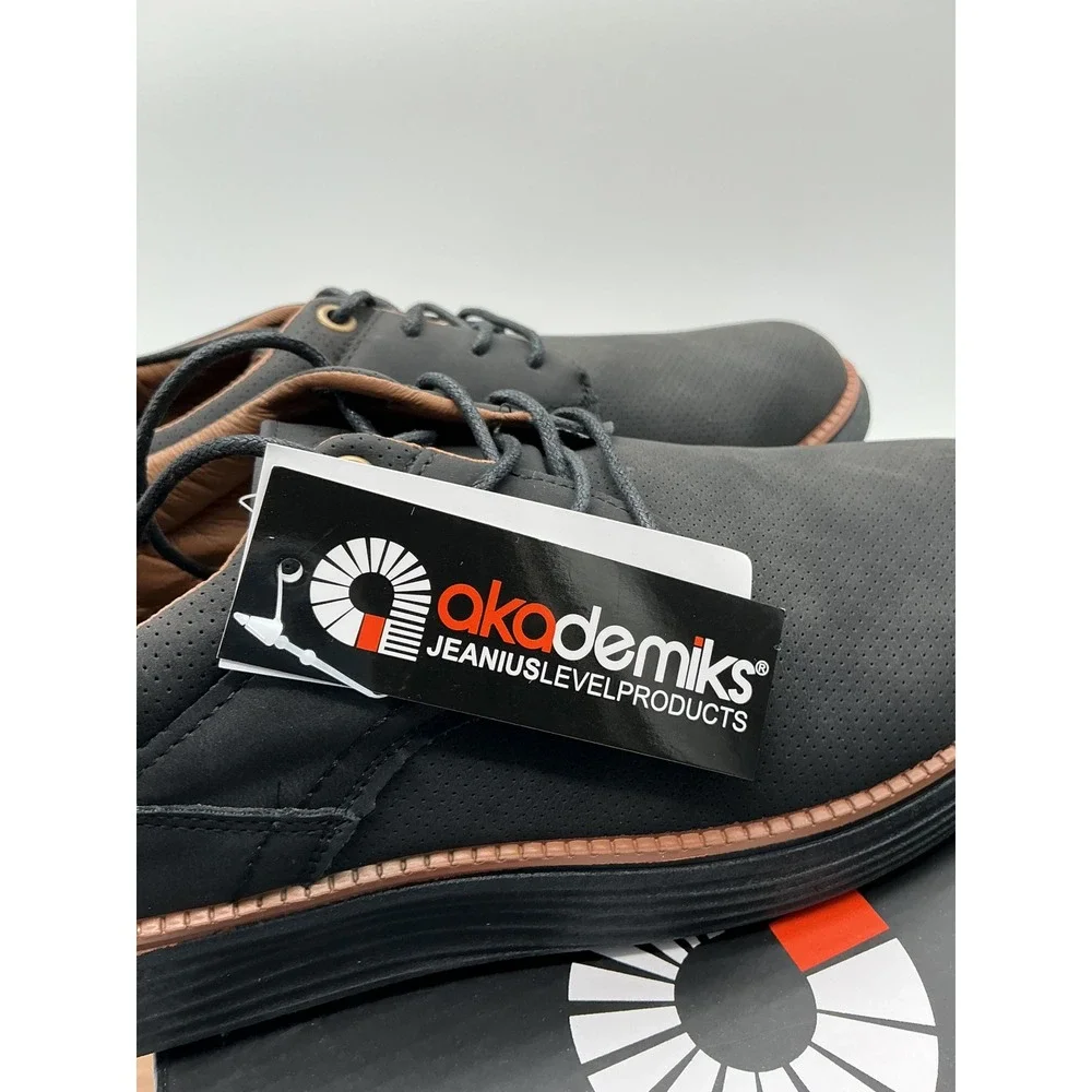 Akademiks Dayton-03-BLK-BLK Mens Black Perforated Oxford Dress Shoes Size 8M